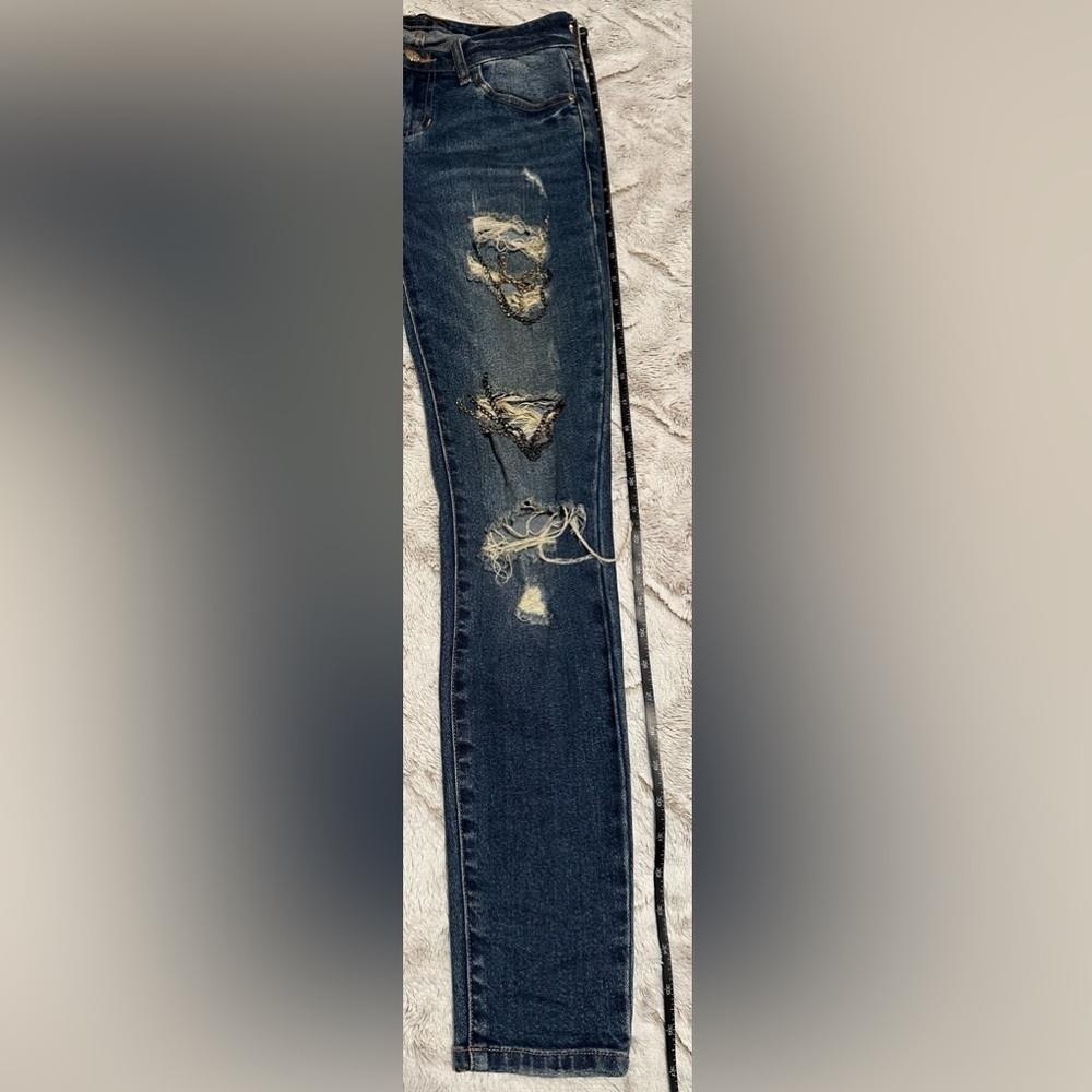 Guess Dark Blue Sexy Curve Distressed with Chains Jeans - Picture 7 of 16
